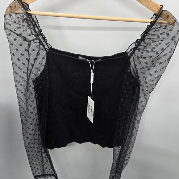 Petal & Pup Tops - Petal and Pup Black Polka Dot Sheer Square Neckline Sleeves XL